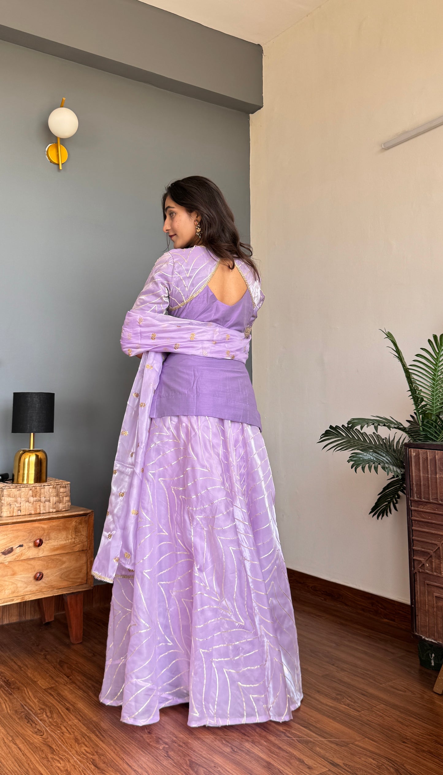 Lilac Gota Kurta Skirt
