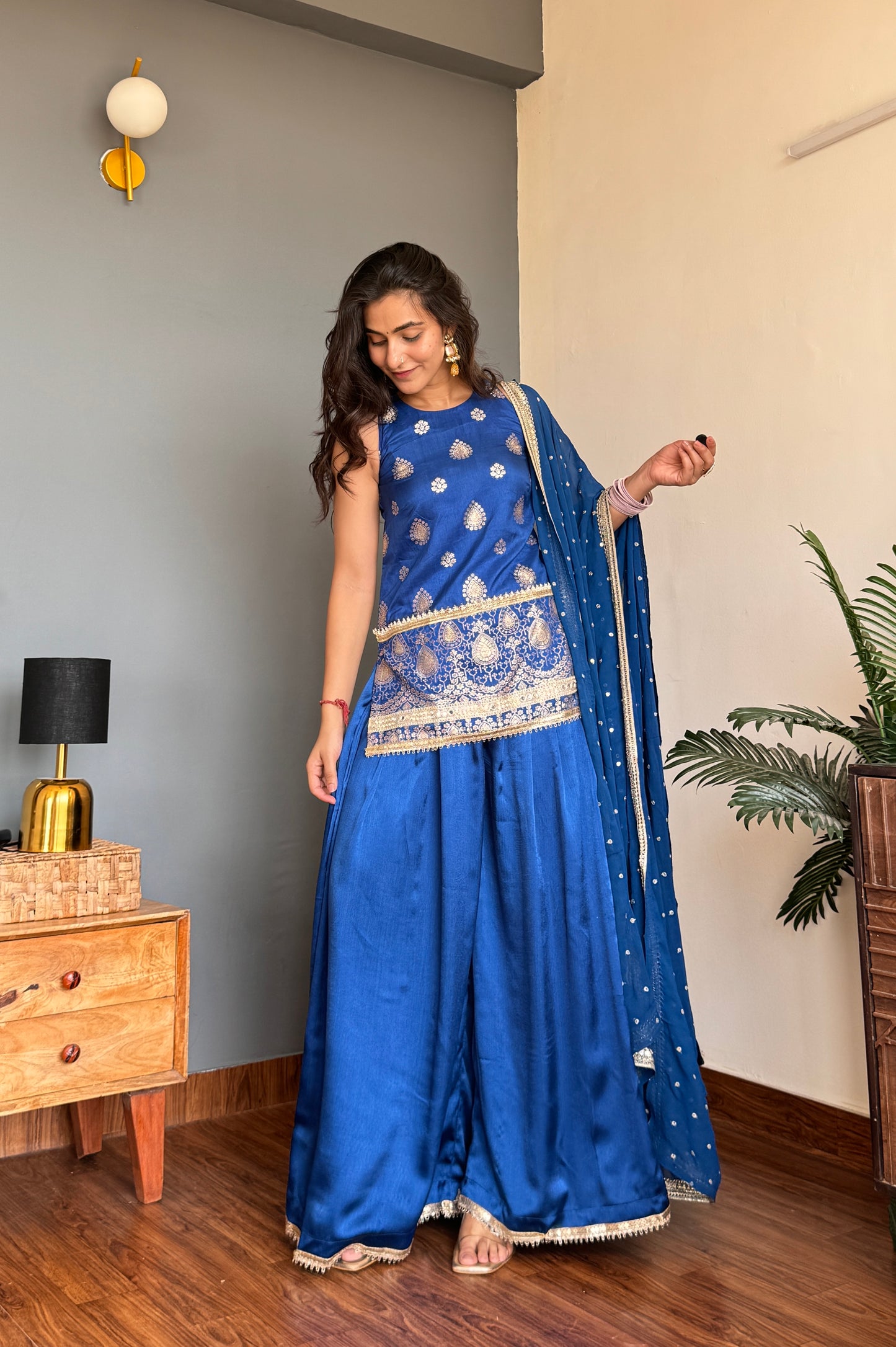 Neela Gold Sharara Kurta with Dupatta