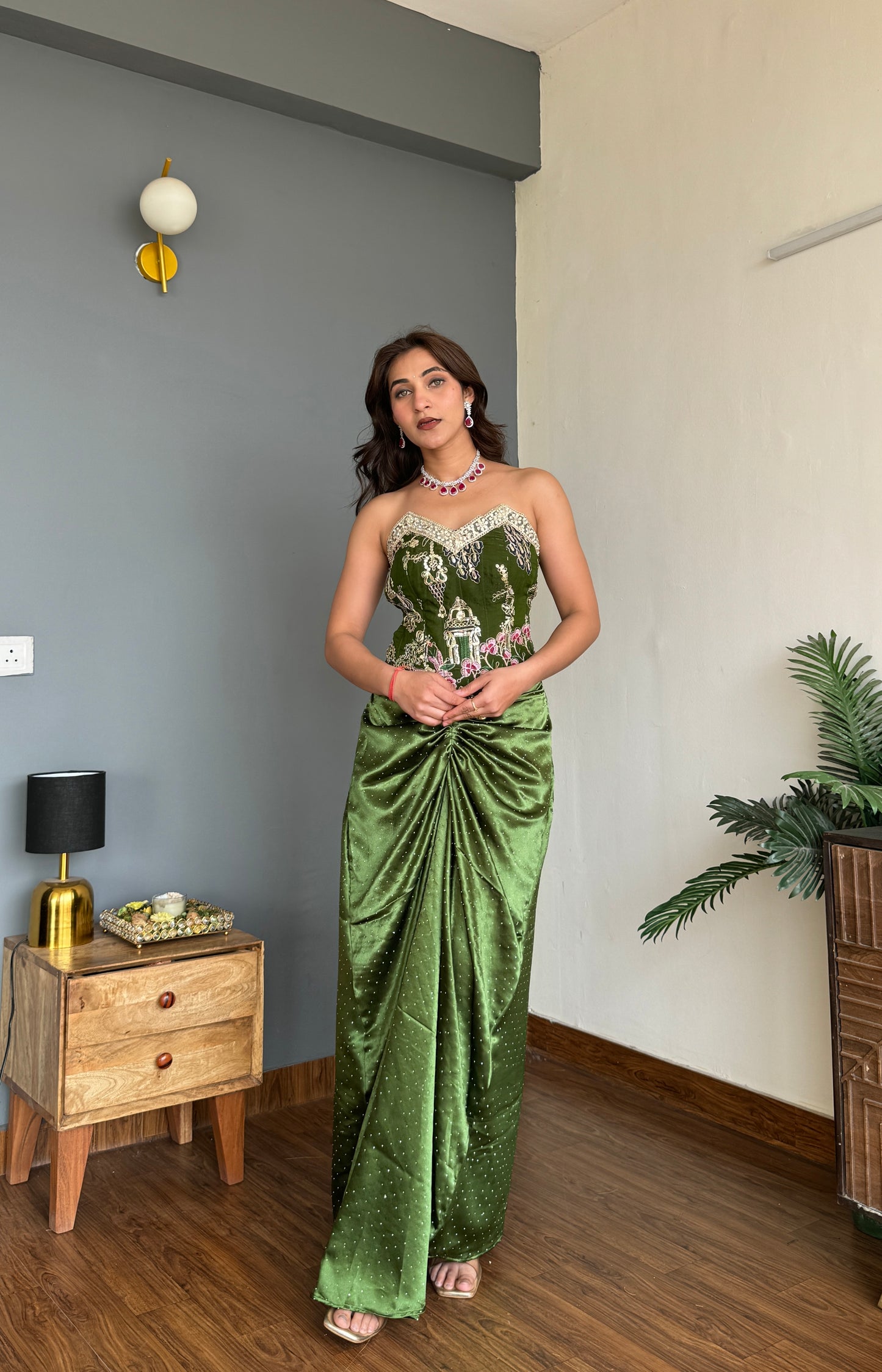 Viridian Drape Corset Set