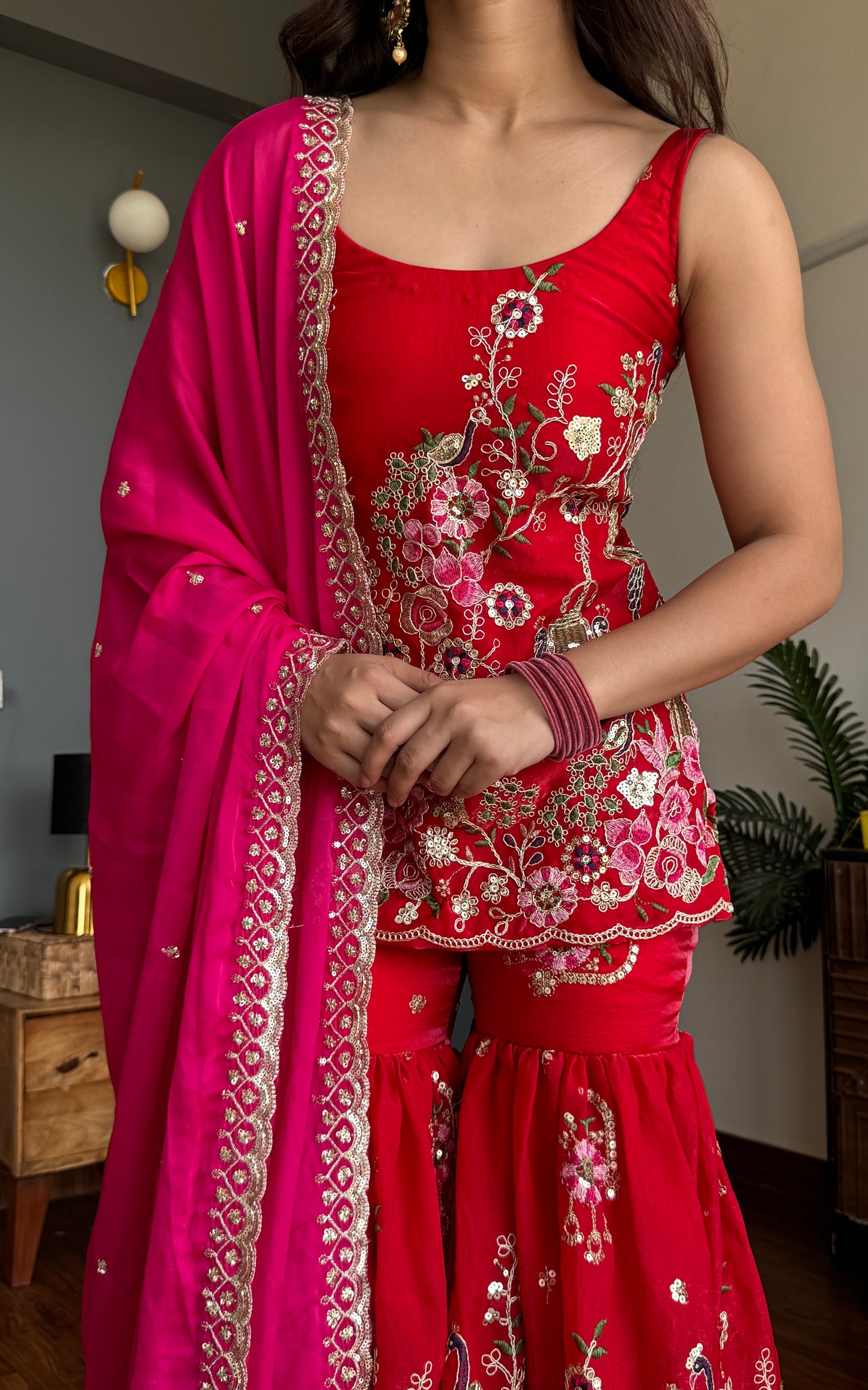 Red Peacock Sharara Kurta Set