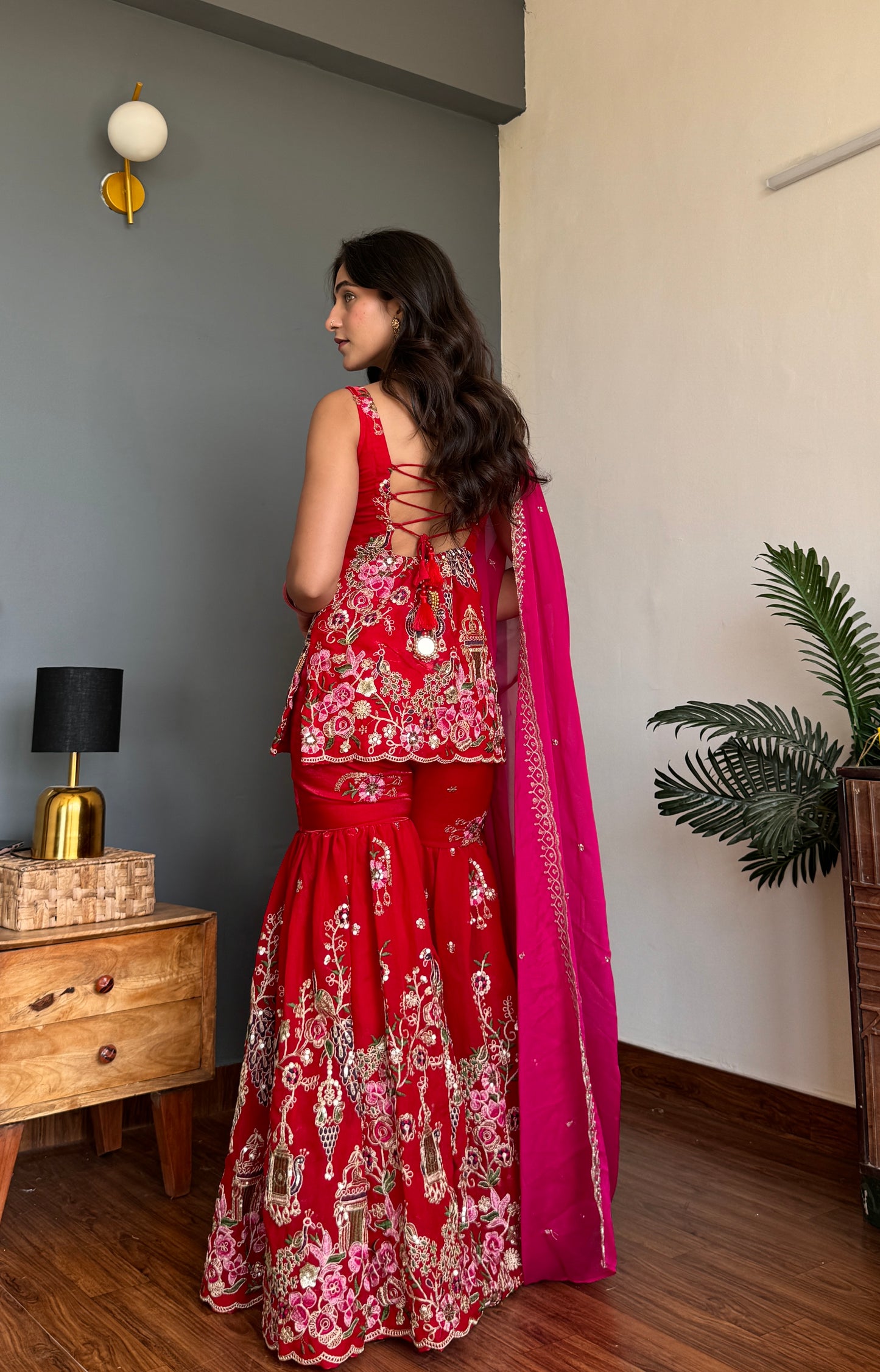 Red Peacock Sharara Kurta Set