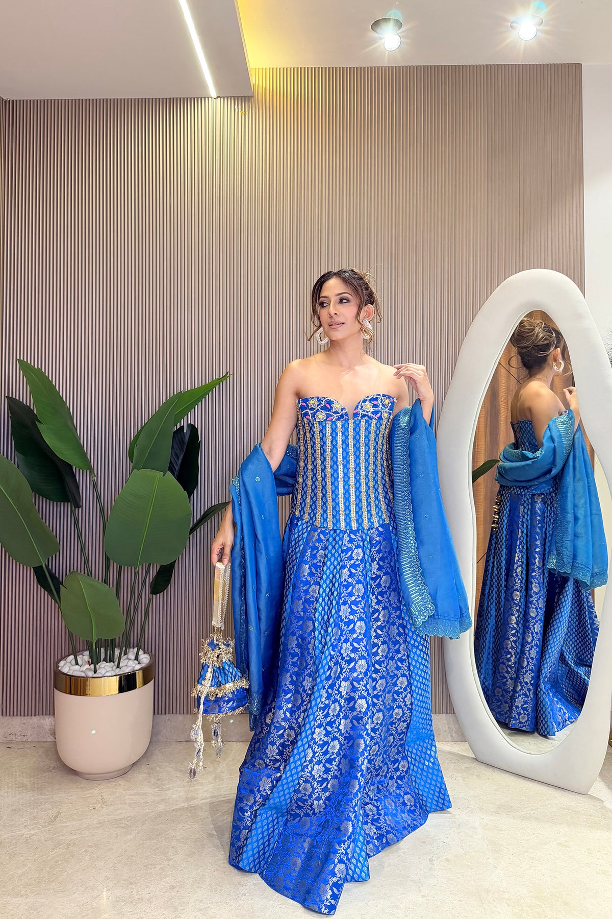 Blue Banarasi Chaska Set
