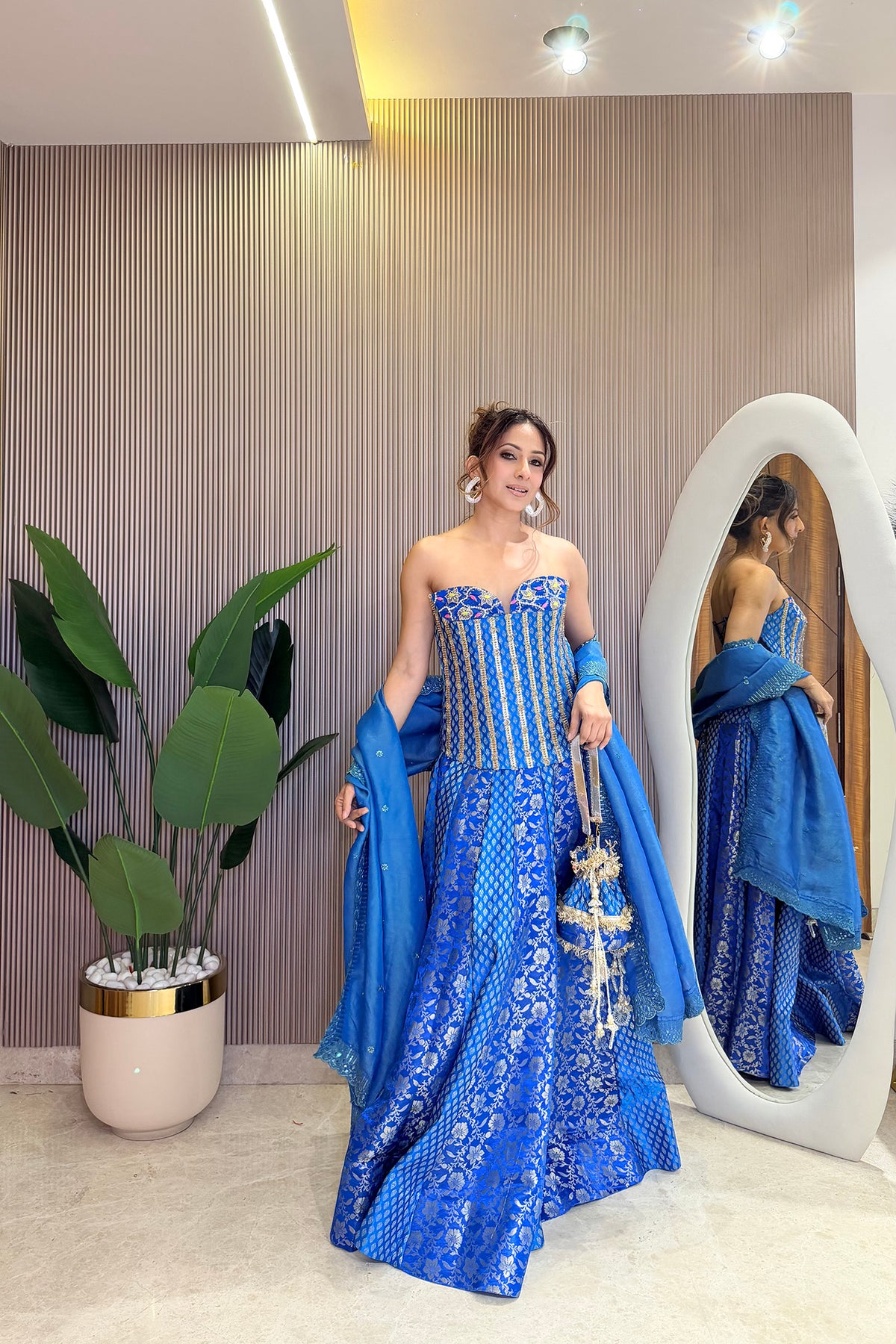 Blue Banarasi Chaska Set