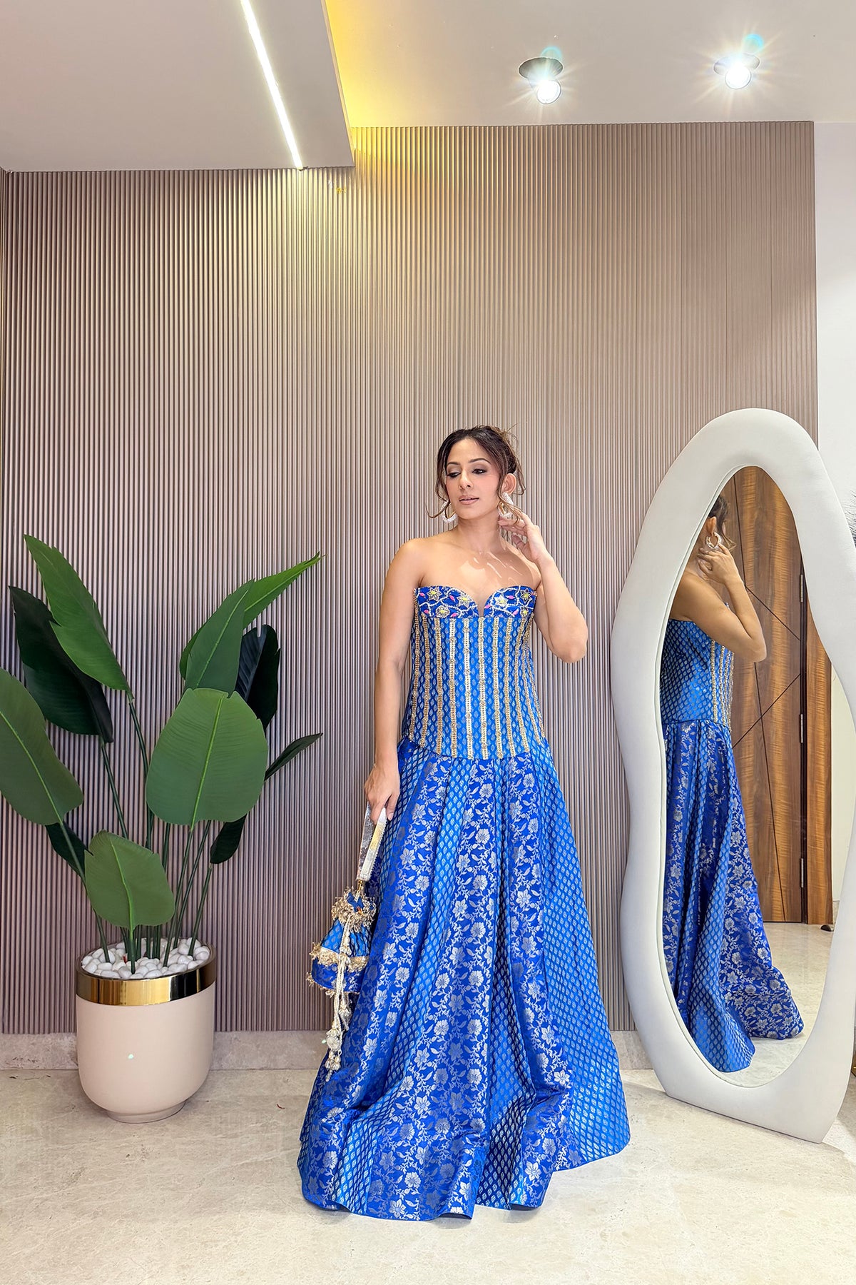 Blue Banarasi Chaska Set