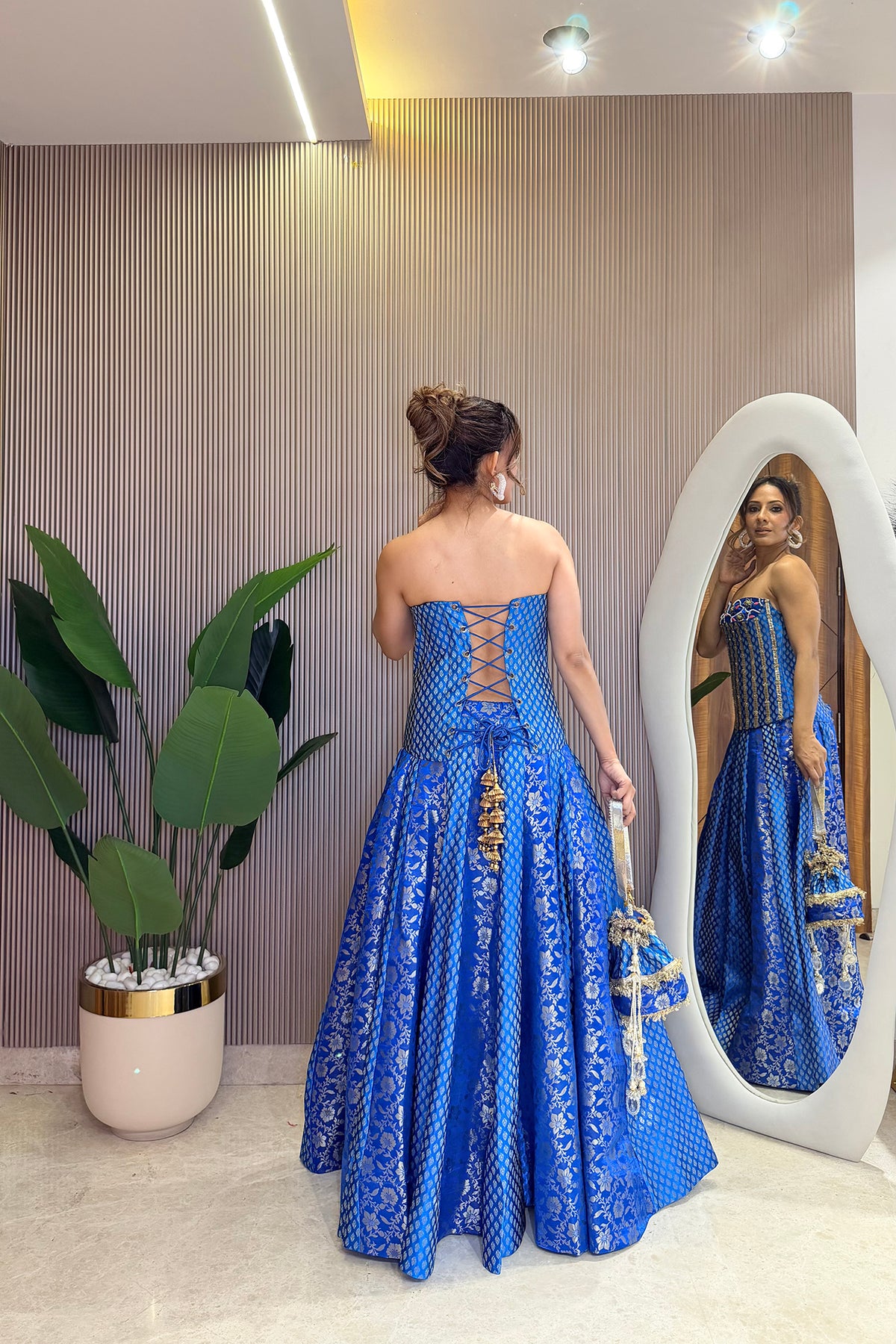 Blue Banarasi Chaska Set