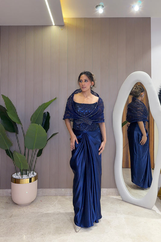 Midnight Nautanki Pre-Draped Saree Set