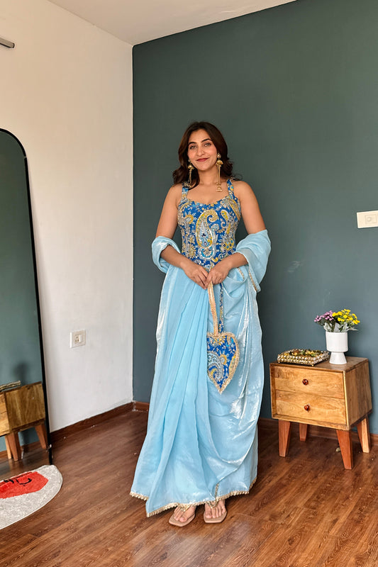 Azure Affair Drape Saree Set