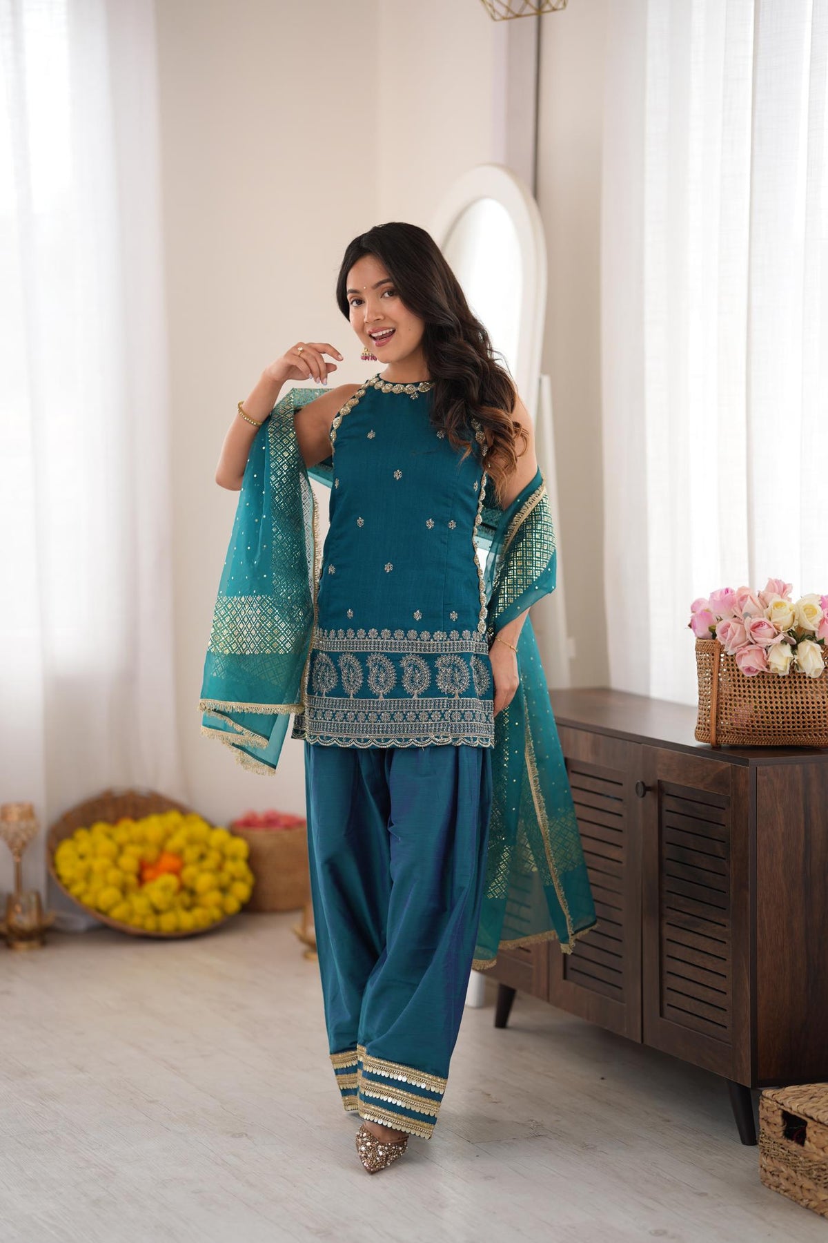 Teal Thumka Farshi Salwar Set