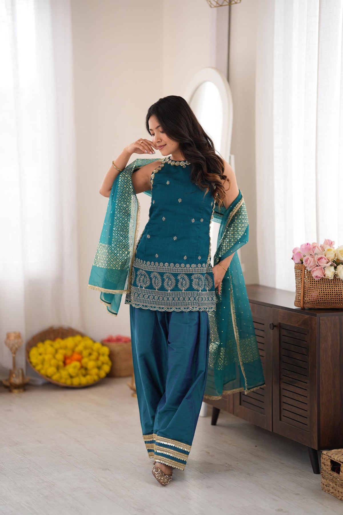 Teal Thumka Farshi Salwar Set