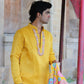 Multi Coloured Embroidery Work On Yellow Koti , Kurta And Pant