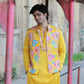 Multi Coloured Embroidery Work On Yellow Koti , Kurta And Pant