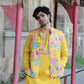 Multi Coloured Embroidery Work On Yellow Koti , Kurta And Pant