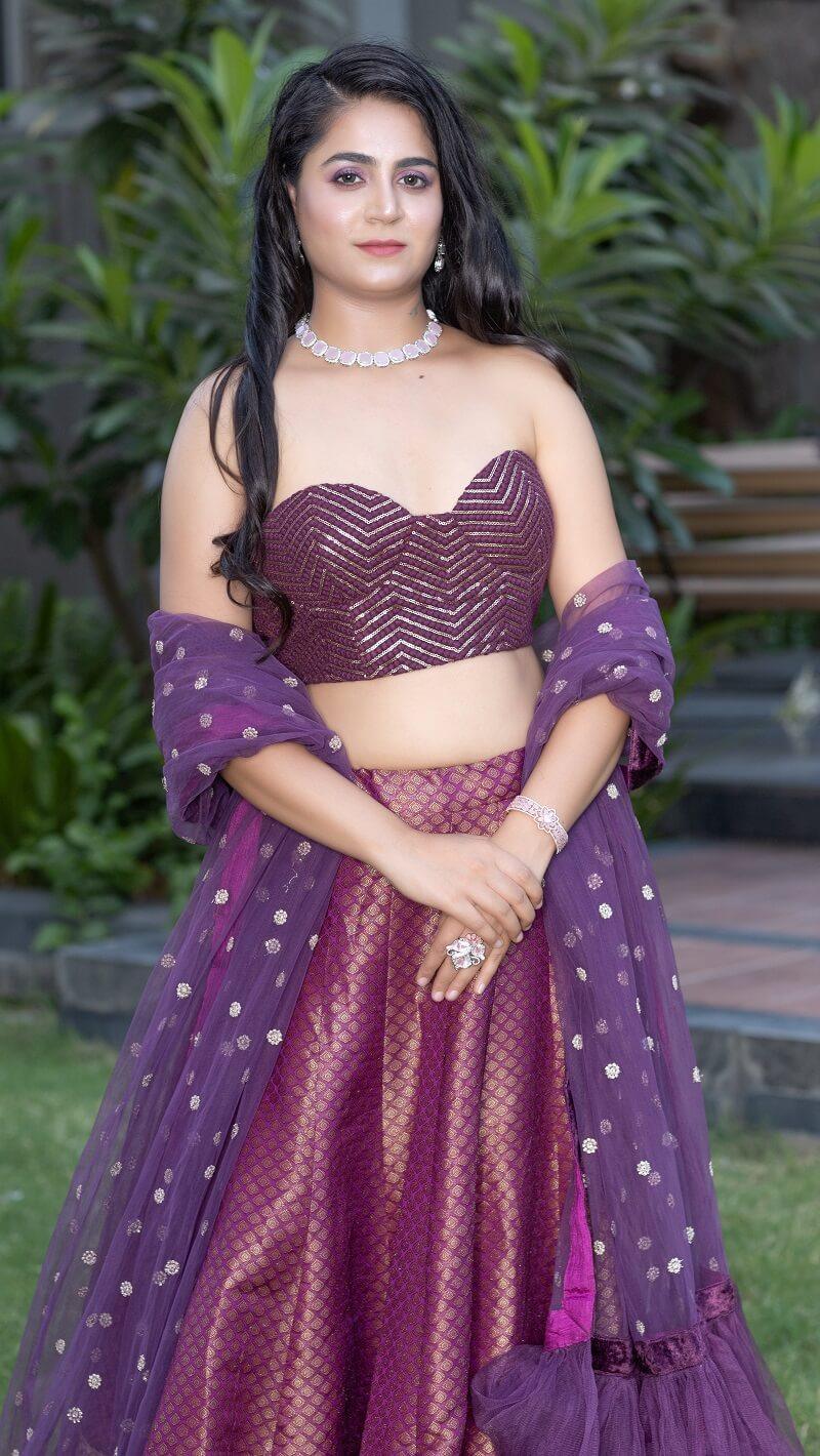 Indo-Western Wine Lehenga And Golden Jacket - Kzari - The Design Studio