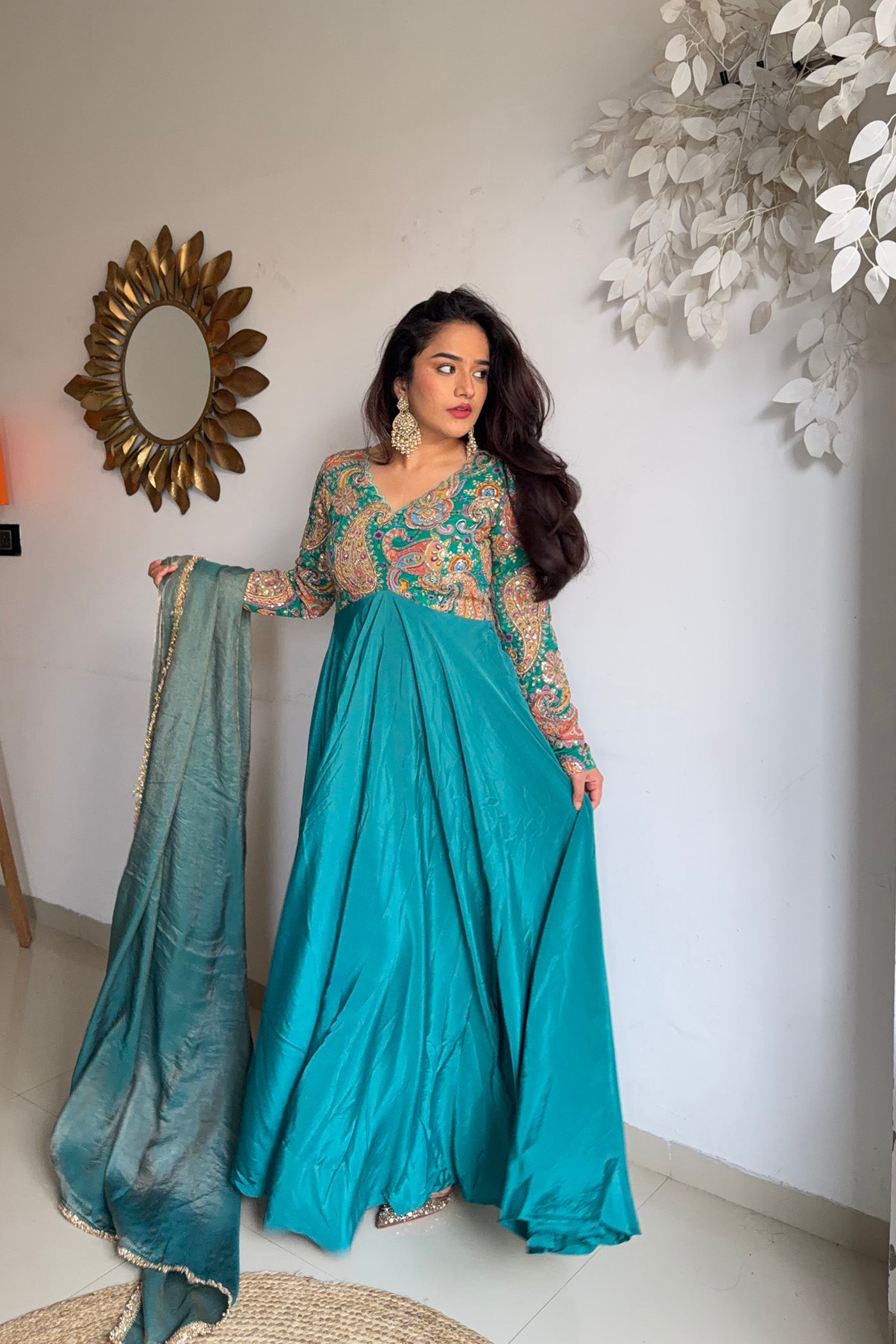 Mehendi Rang Anarkali Set