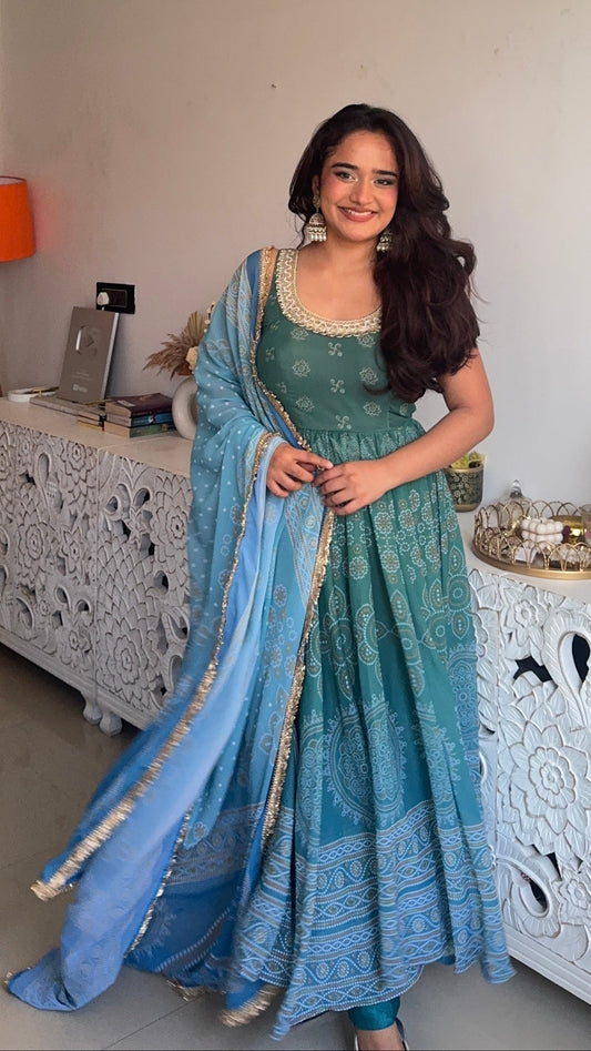 Neelaya Green Printed Anarkali Set