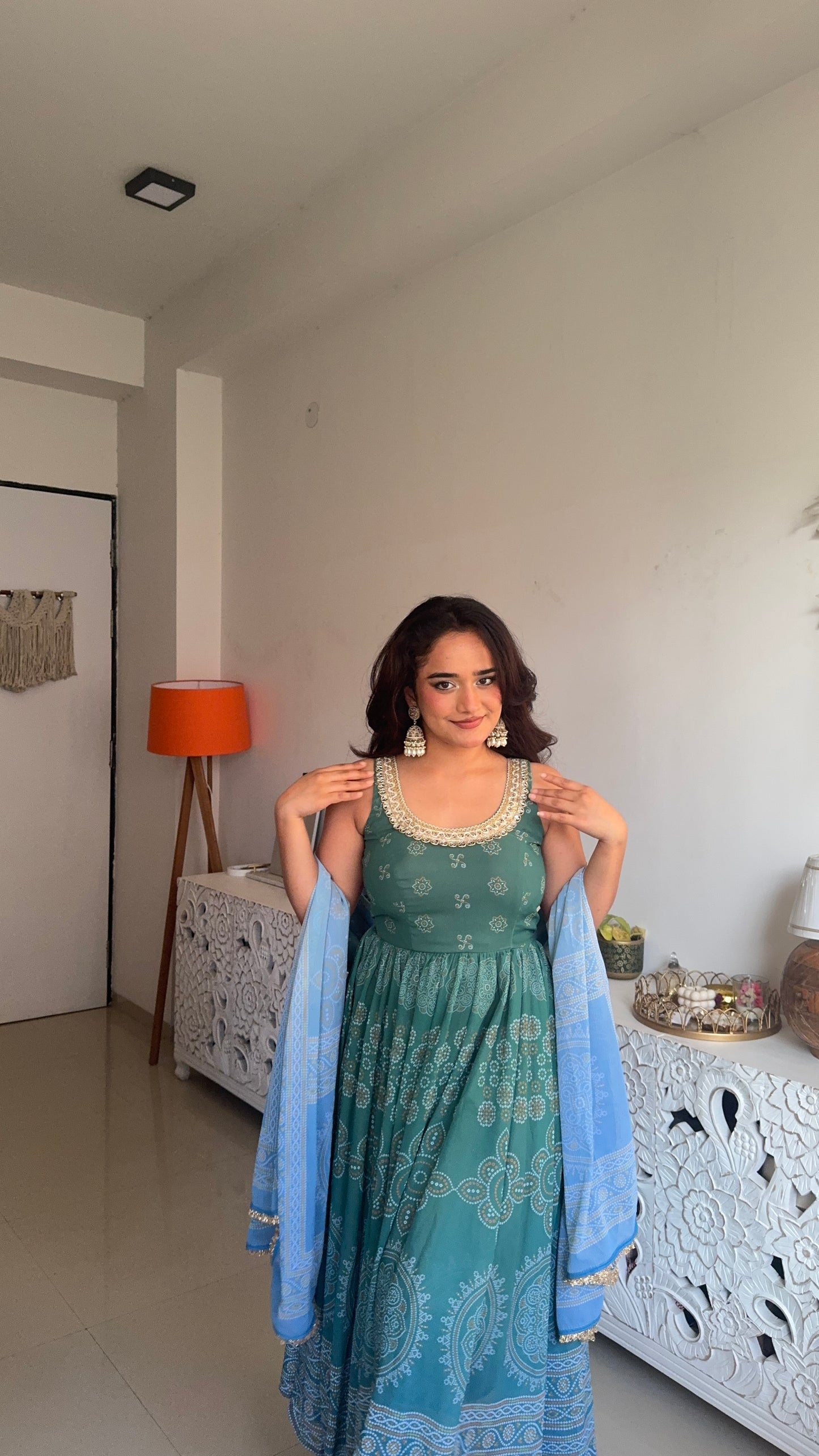 Neelaya Green Printed Anarkali Set