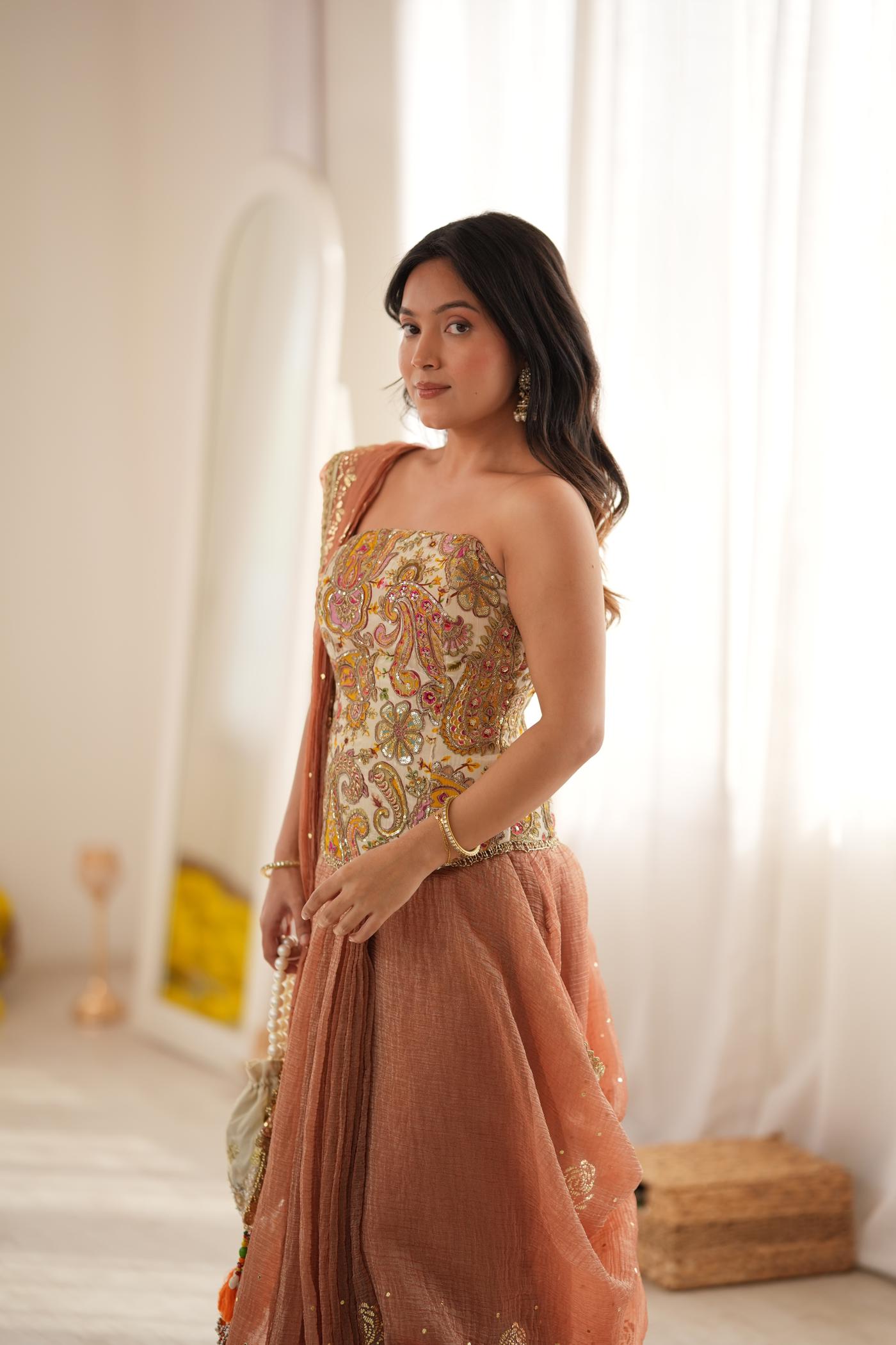 Peach Please Pre-Saree Drape Set