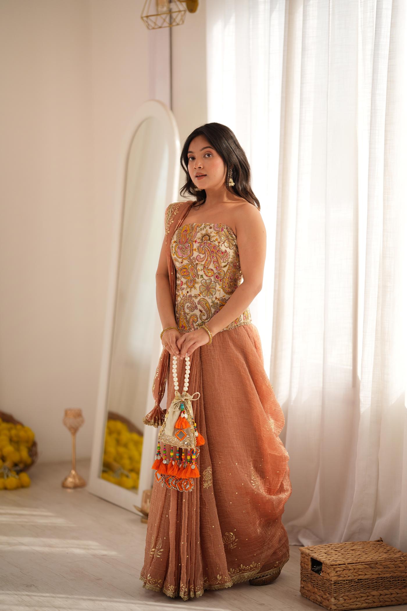 Peach Please Pre-Saree Drape Set