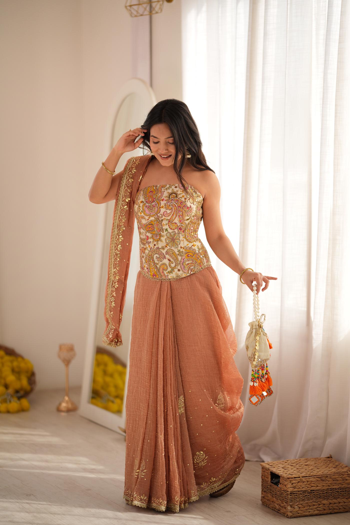 Peach Please Pre-Saree Drape Set