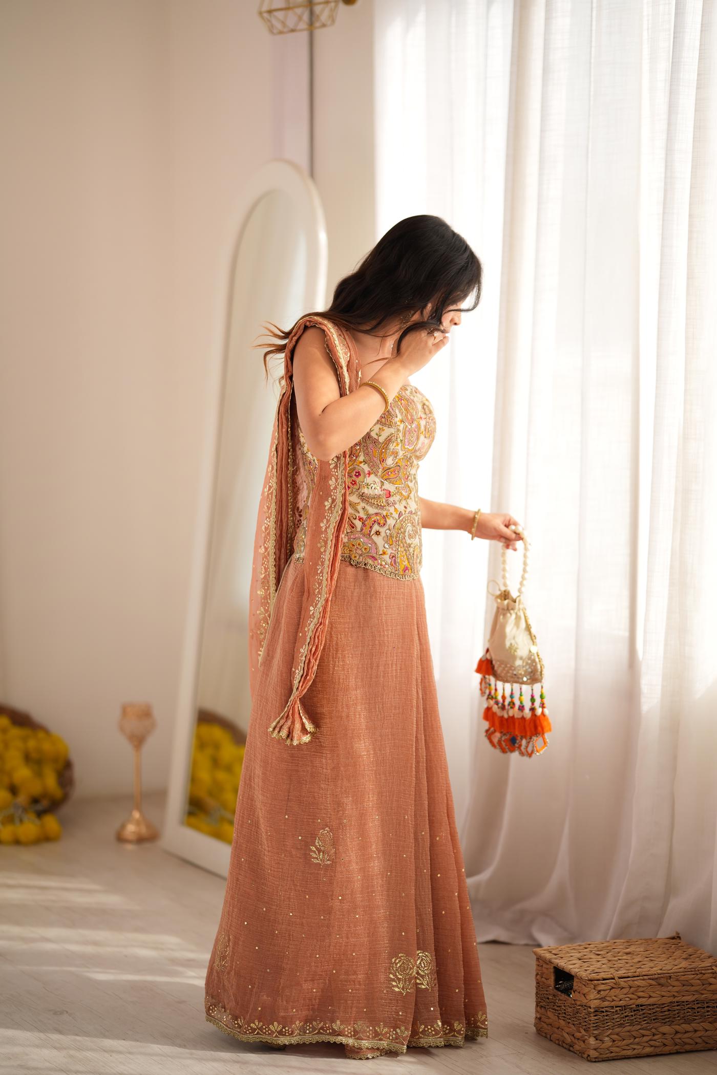 Peach Please Pre-Saree Drape Set