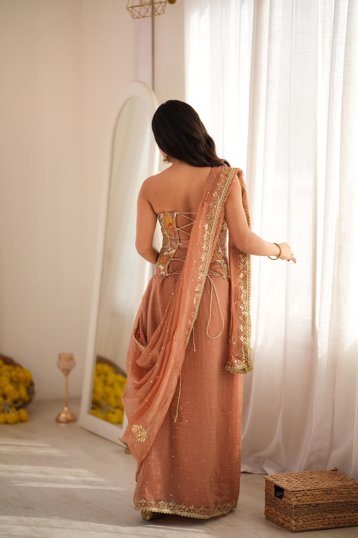 Peach Please Pre-Saree Drape Set