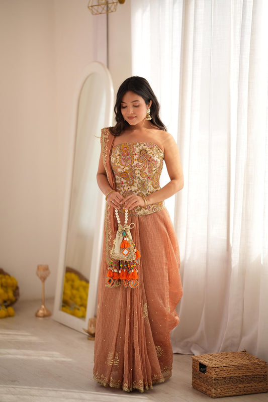 Peach Please Pre-Saree Drape Set