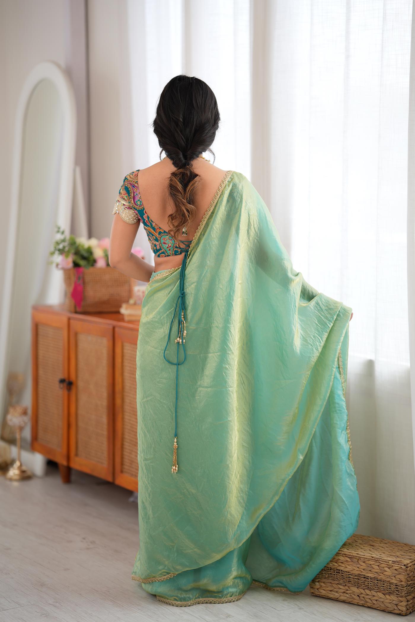 Mint Masala Pre-Draped Saree Set