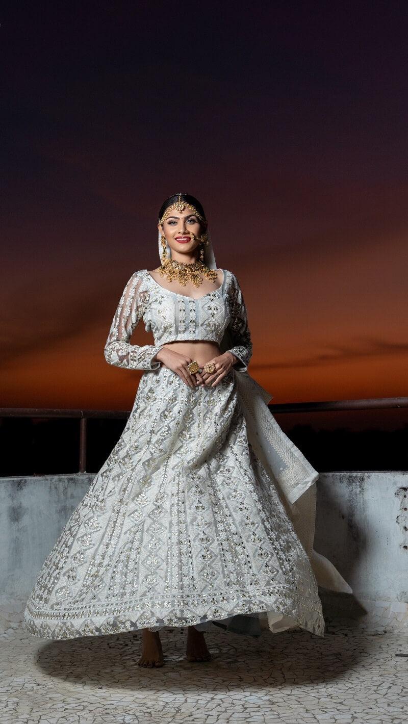 Gray Lucknowi Lehenga - Kzari - The Design Studio