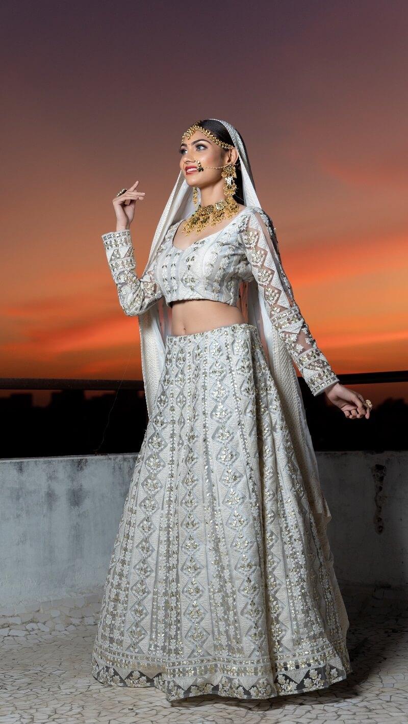 Gray Lucknowi Lehenga - Kzari - The Design Studio