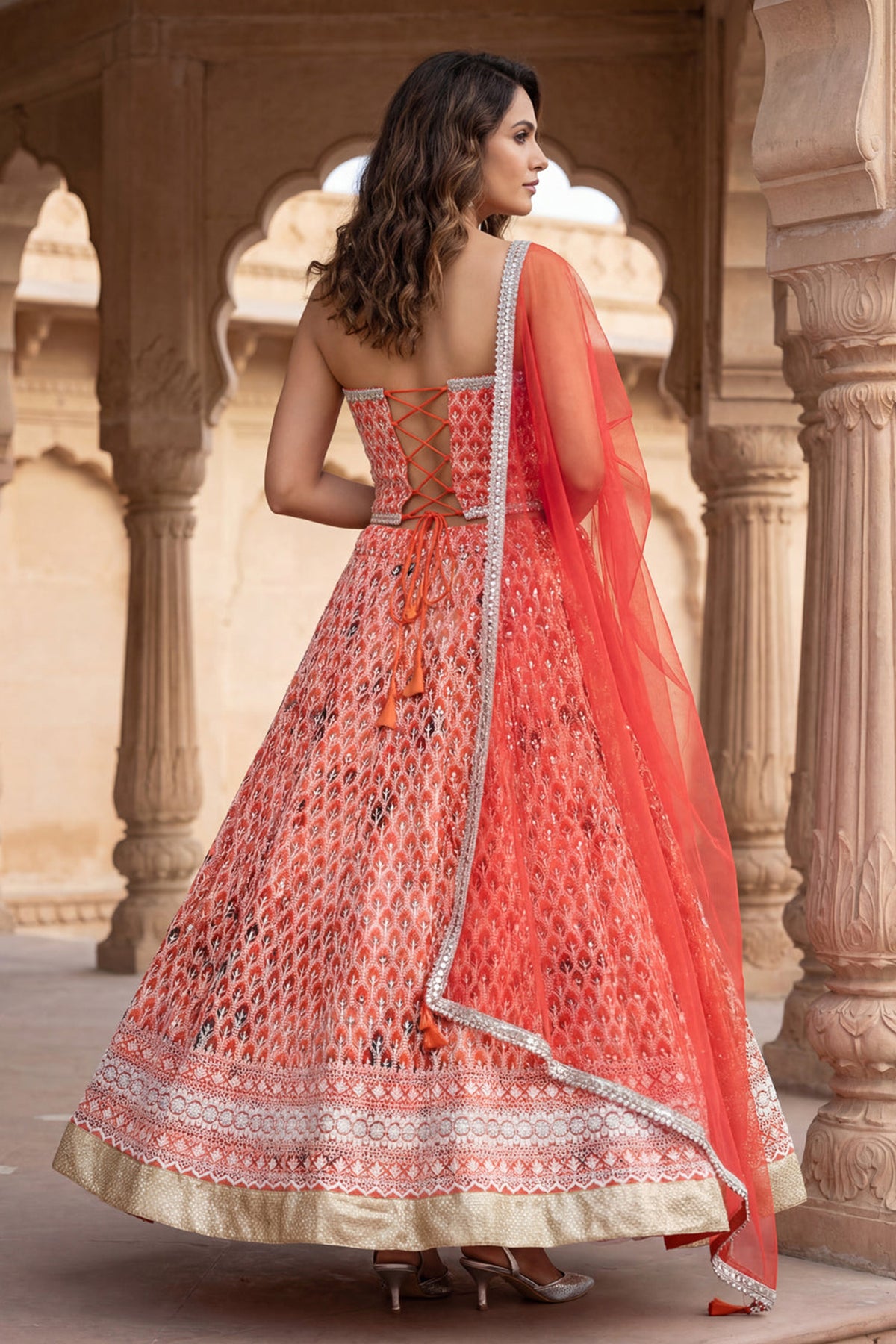 Noor-e-Ziya Rust Embroidered Lehenga Set
